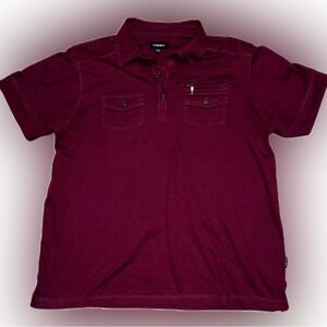 💥Woman’s Burgundy Short Sleeve Blouse Pockets Collar Pullover Top Shirt XL